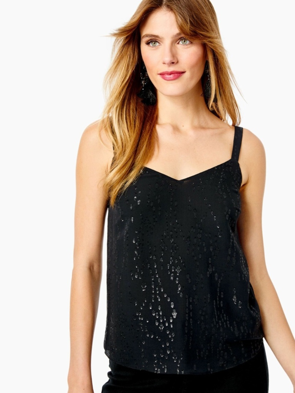 Lily Pulitzer Nadia Silk Cami Onyx Fish Clip Chiffon